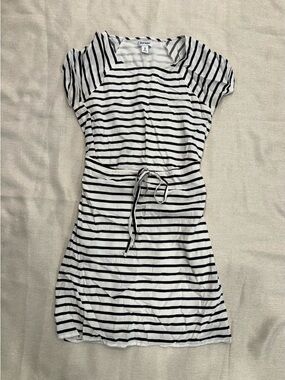 Old Navy Black and White Striped Tie-Waist Mini Dress